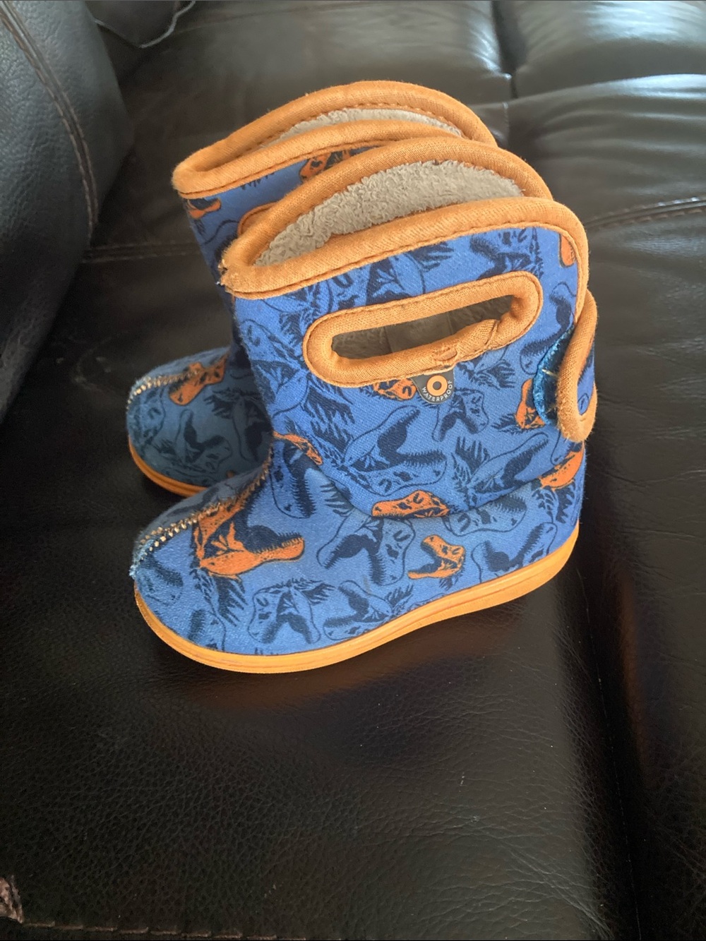 Bogs Kids Blue and Orange Dinosaur Rain & Snow Boots